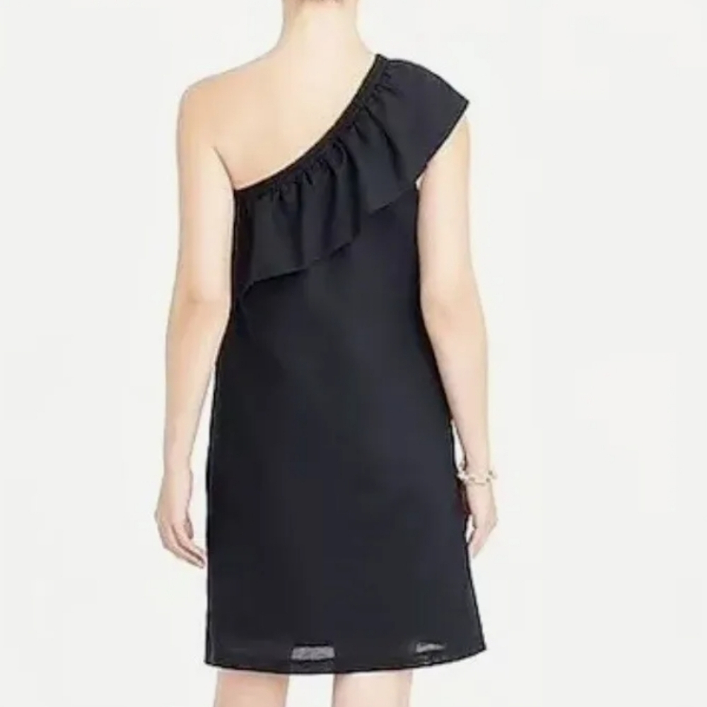 NWT J. Crew Boho Linen One Shoulder Ruffle Shoulder Resortwear Dress Black M